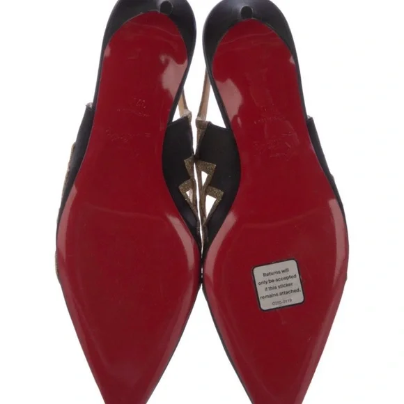 Christian Louboutin black/gold Glitter Patterned Slingback Pumps - Picture 5 of 5